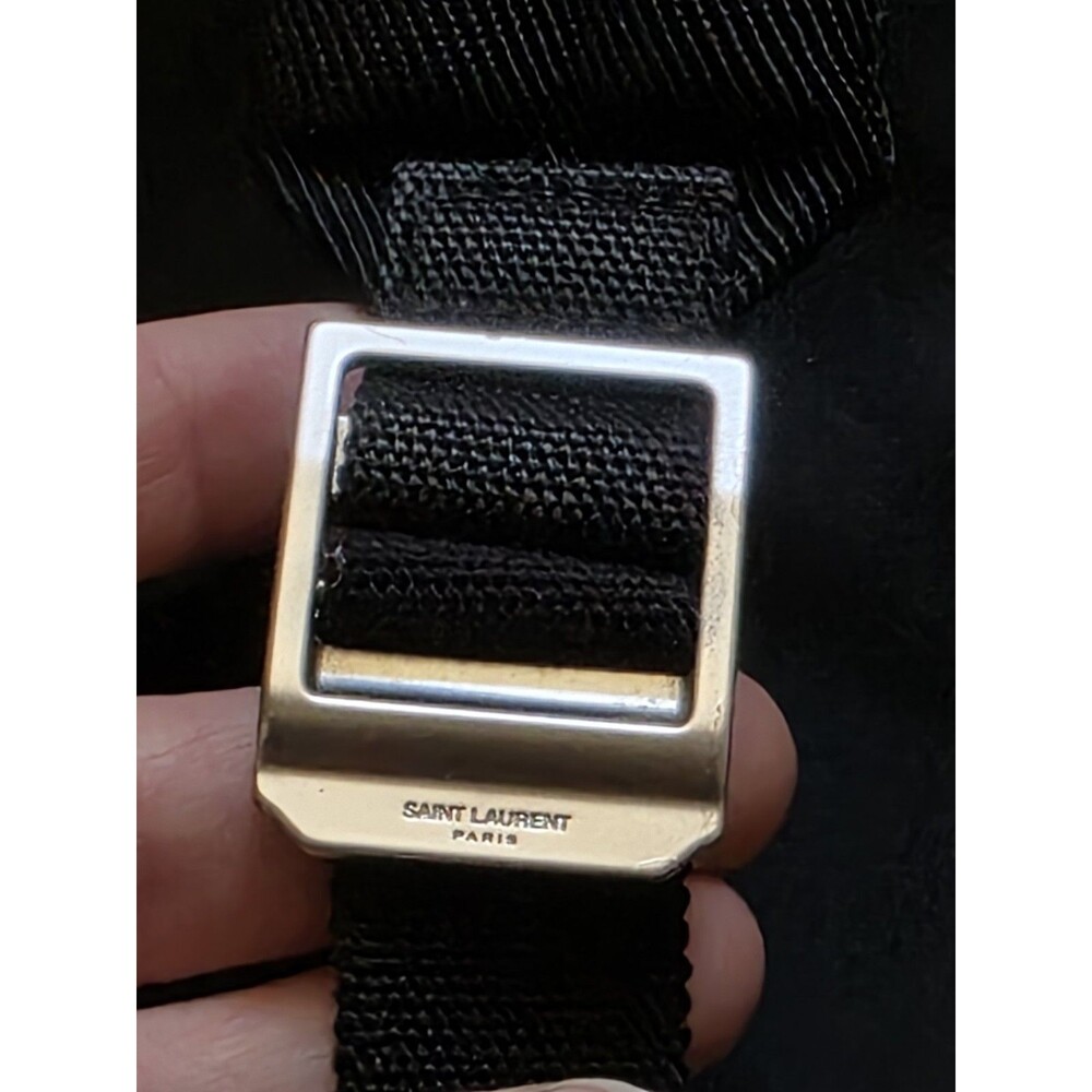 SAINT LAURENT Backpack Canvas Black Silver Tone Zipper Pulls Marked FLAW READ - Picture 15 of 16